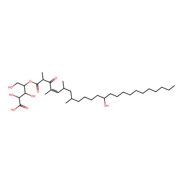 2D Structure of 2,3,5-Trihydroxy-4-(13-hydroxy-2,4,6,8-tetramethyl-3-oxotetracos-4-enoyl)oxypentanoic acid
