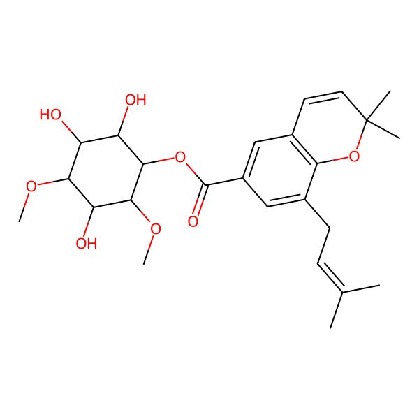 2D Structure of (2,3,5-Trihydroxy-4,6-dimethoxycyclohexyl) 2,2-dimethyl-8-(3-methylbut-2-enyl)chromene-6-carboxylate
