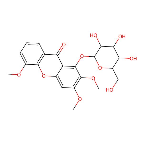 2D Structure of 2,3,5-trimethoxy-1-[(2S,3R,4S,5S,6R)-3,4,5-trihydroxy-6-(hydroxymethyl)oxan-2-yl]oxyxanthen-9-one