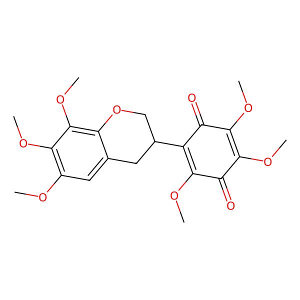 2D Structure of 2,3,5-trimethoxy-6-[(3S)-6,7,8-trimethoxy-3,4-dihydro-2H-chromen-3-yl]cyclohexa-2,5-diene-1,4-dione