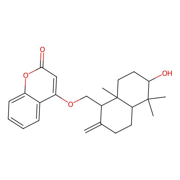 2D Structure of rel-(-)-4-[[(1R,4aS,6R,8aR)-Decahydro-6-hydroxy-5,5,8a-trimethyl-2-methylene-1-naphthalenyl]methoxy]-2H-1-benzopyran-2-one