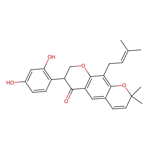 2D Structure of (7S)-7-(2,4-dihydroxyphenyl)-2,2-dimethyl-10-(3-methylbut-2-enyl)-7,8-dihydropyrano[3,2-g]chromen-6-one