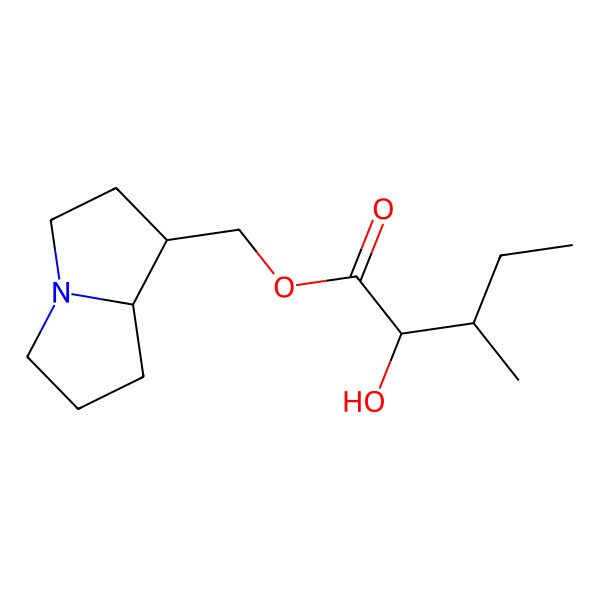 2D Structure of 2,3,5,6,7,8-hexahydro-1H-pyrrolizin-1-ylmethyl 2-hydroxy-3-methylpentanoate 2D Structure of 2,3,5,6,7,8-hexahydro-1H-pyrrolizin-1-ylmethyl 2-hydroxy-3-methylpentanoate