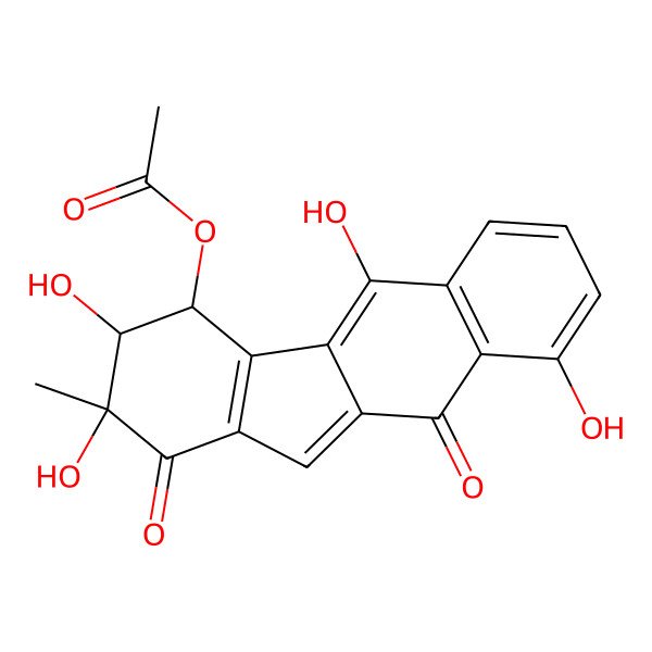 2D Structure of (2,3,5,9-Tetrahydroxy-2-methyl-1,10-dioxo-3,4-dihydrobenzo[b]luoren-4-yl) acetate