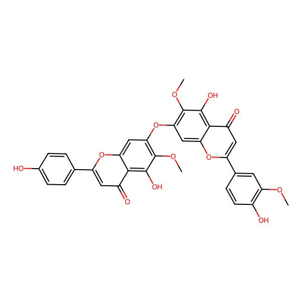 2D Structure of 5-Hydroxy-7-[5-hydroxy-2-(4-hydroxy-3-methoxyphenyl)-6-methoxy-4-oxochromen-7-yl]oxy-2-(4-hydroxyphenyl)-6-methoxychromen-4-one