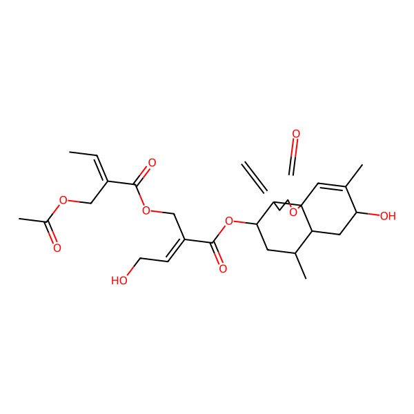 2D Structure of [(3aR,4R,6R,6aR,8S,10aR)-8-hydroxy-6,9-dimethyl-3-methylidene-2-oxo-4,5,6,6a,7,8-hexahydro-3aH-benzo[h][1]benzofuran-4-yl] (E)-2-[[(E)-2-(acetyloxymethyl)but-2-enoyl]oxymethyl]-4-hydroxybut-2-enoate