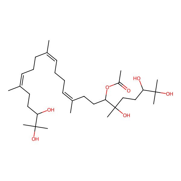 2D Structure of (2,3,6,22,23-Pentahydroxy-2,6,10,15,19,23-hexamethyltetracosa-10,14,18-trien-7-yl) acetate 2D Structure of (2,3,6,22,23-Pentahydroxy-2,6,10,15,19,23-hexamethyltetracosa-10,14,18-trien-7-yl) acetate