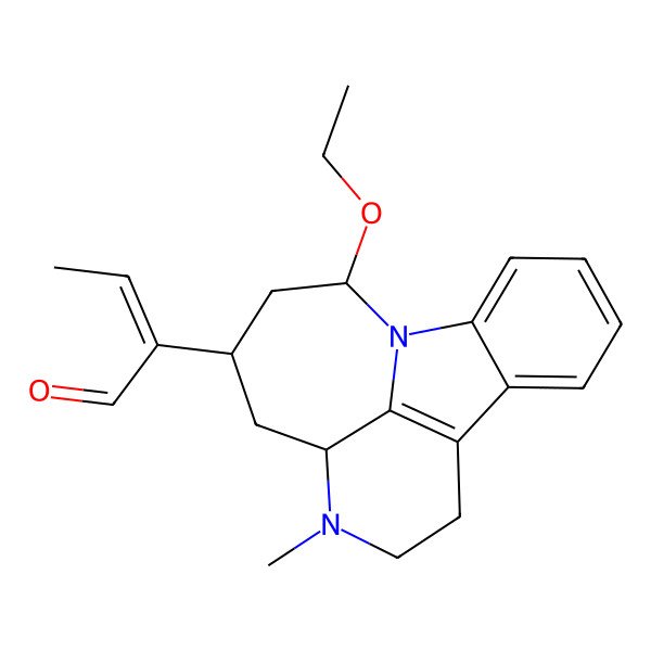 2D Structure of 2-(9-Ethoxy-4-methyl-4,10-diazatetracyclo[8.6.1.05,17.011,16]heptadeca-1(17),11,13,15-tetraen-7-yl)but-2-enal