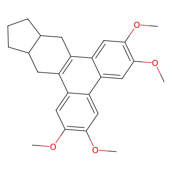 2D Structure of 2,3,6,7-tetramethoxy-9a,10,11,12,12a,13-hexahydro-9H-cyclopenta[b]triphenylene