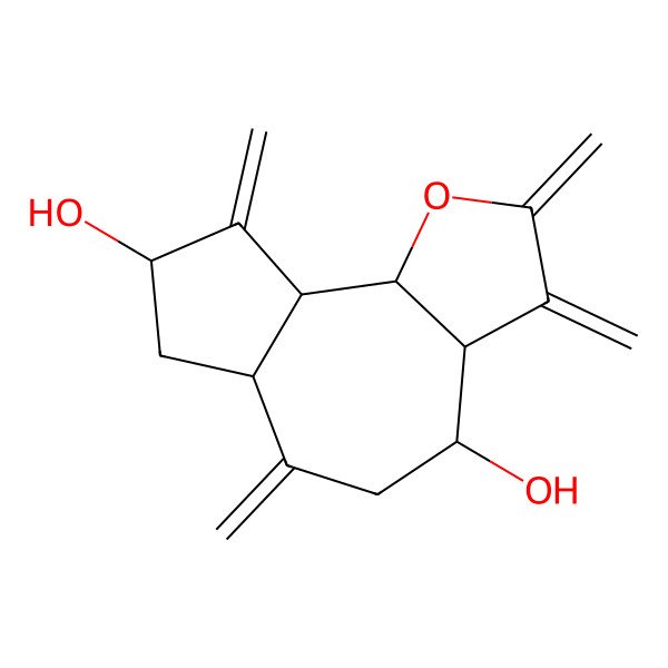 2D Structure of 2,3,6,9-Tetramethylidene-3a,4,5,6a,7,8,9a,9b-octahydroazuleno[4,5-b]furan-4,8-diol
