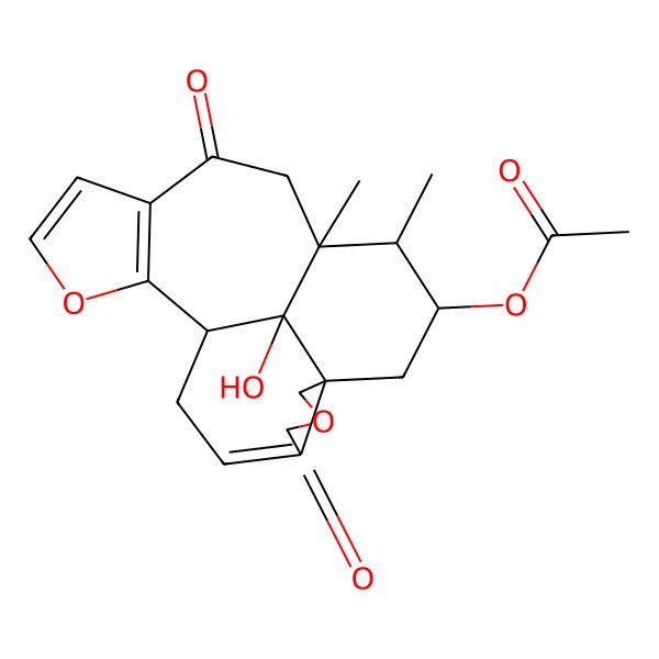 2D Structure of [(1R,8S,10R,11S,12S,20R)-20-hydroxy-11,12-dimethyl-5,14-dioxo-6,18-dioxapentacyclo[10.7.1.04,8.08,20.015,19]icosa-3,15(19),16-trien-10-yl] acetate
