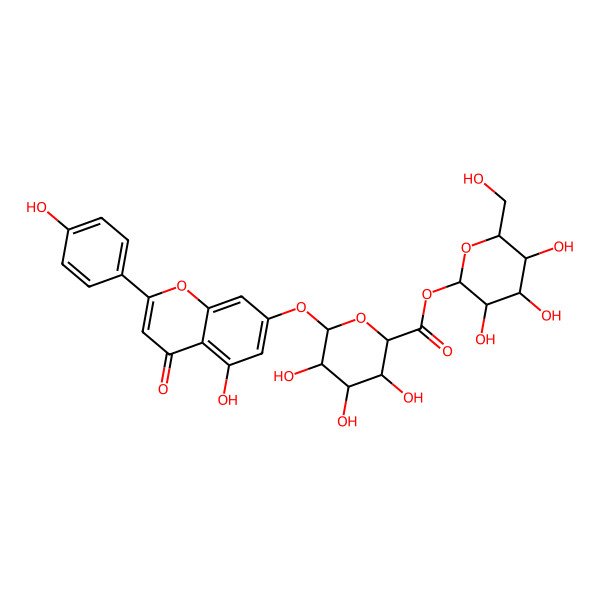 2D Structure of [3,4,5-Trihydroxy-6-(hydroxymethyl)oxan-2-yl] 3,4,5-trihydroxy-6-[5-hydroxy-2-(4-hydroxyphenyl)-4-oxochromen-7-yl]oxyoxane-2-carboxylate