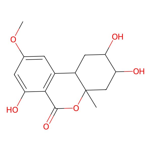 2D Structure of 2,3,7-trihydroxy-9-methoxy-4a-methyl-2,3,4,10b-tetrahydro-1H-benzo[c]chromen-6-one