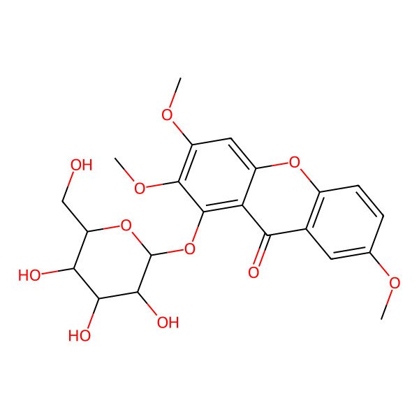 2D Structure of 2,3,7-Trimethoxy-1-[3,4,5-trihydroxy-6-(hydroxymethyl)oxan-2-yl]oxyxanthen-9-one