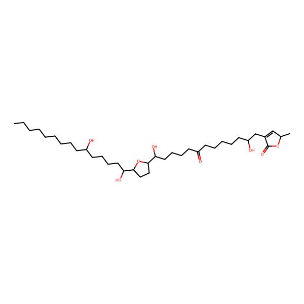 2D Structure of (2R)-4-[(2S,13S)-13-[(2S,5S)-5-[(1R,6S)-1,6-dihydroxypentadecyl]oxolan-2-yl]-2,13-dihydroxy-8-oxotridecyl]-2-methyl-2H-furan-5-one