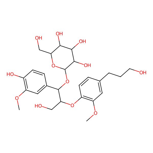 2D Structure of 2-[3-Hydroxy-1-(4-hydroxy-3-methoxyphenyl)-2-[4-(3-hydroxypropyl)-2-methoxyphenoxy]propoxy]-6-(hydroxymethyl)oxane-3,4,5-triol
