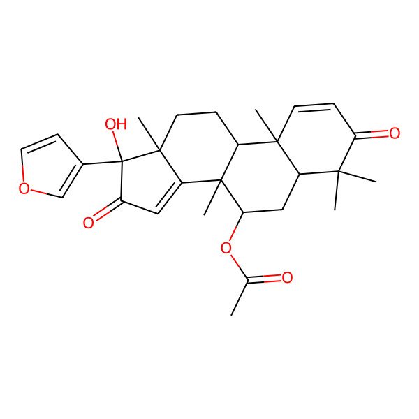2D Structure of [17-(Furan-3-yl)-17-hydroxy-4,4,8,10,13-pentamethyl-3,16-dioxo-5,6,7,9,11,12-hexahydrocyclopenta[a]phenanthren-7-yl] acetate