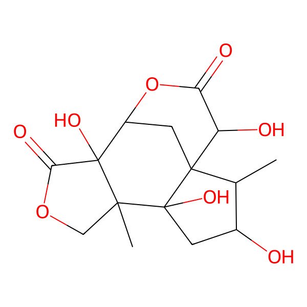 2D Structure of (1S,2S,3S,5R,6S,10R,11R,14R)-3,5,10,14-tetrahydroxy-2,6-dimethyl-8,12-dioxatetracyclo[9.3.1.01,5.06,10]pentadecane-9,13-dione
