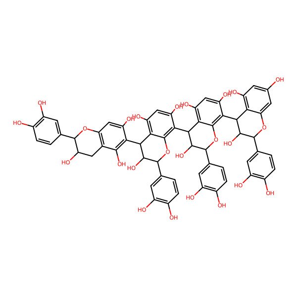 2D Structure of (2R,3R,4R)-2-(3,4-dihydroxyphenyl)-4-[(2R,3R,4S)-2-(3,4-dihydroxyphenyl)-4-[(2R,3S)-2-(3,4-dihydroxyphenyl)-3,5,7-trihydroxy-3,4-dihydro-2H-chromen-6-yl]-3,5,7-trihydroxy-3,4-dihydro-2H-chromen-8-yl]-8-[(2R,3R,4R)-2-(3,4-dihydroxyphenyl)-3,5,7-trihydroxy-3,4-dihydro-2H-chromen-4-yl]-3,4-dihydro-2H-chromene-3,5,7-triol