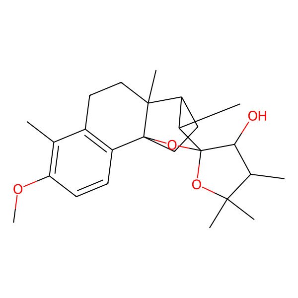 2D Structure of (1R,3'R,4'S,10R,11R,12S,13R)-5-methoxy-4',5',5',6,10,12-hexamethylspiro[14-oxatetracyclo[9.3.2.01,10.02,7]hexadeca-2(7),3,5-triene-13,2'-oxolane]-3'-ol