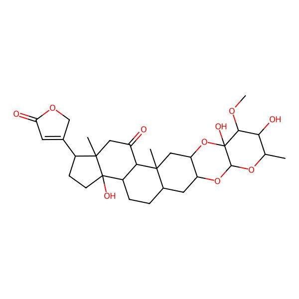 2D Structure of (1R,3R,5S,7R,8S,9R,10S,12R,14S,15R,18R,19R,22S,23R)-8,10,22-trihydroxy-9-methoxy-7,14,18-trimethyl-19-(5-oxo-2H-furan-3-yl)-4,6,11-trioxahexacyclo[12.11.0.03,12.05,10.015,23.018,22]pentacosan-16-one