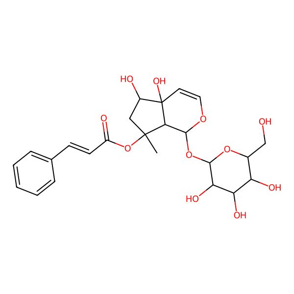 2D Structure of [(1S,4aS,5R,7S,7aS)-4a,5-dihydroxy-7-methyl-1-[(2S,3R,4S,5S,6R)-3,4,5-trihydroxy-6-(hydroxymethyl)oxan-2-yl]oxy-1,5,6,7a-tetrahydrocyclopenta[c]pyran-7-yl] 3-phenylprop-2-enoate