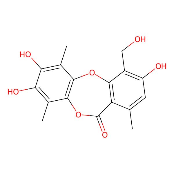 2D Structure of 2,3,9-Trihydroxy-10-(hydroxymethyl)-1,4,7-trimethylbenzo[b][1,4]benzodioxepin-6-one