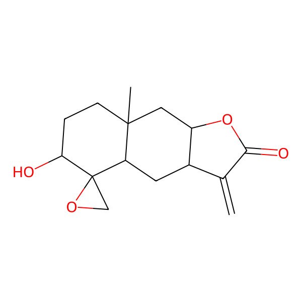 2D Structure of (3aR,4aR,5R,6R,8aR,9aR)-6-hydroxy-8a-methyl-3-methylidenespiro[3a,4,4a,6,7,8,9,9a-octahydrobenzo[f][1]benzofuran-5,2'-oxirane]-2-one