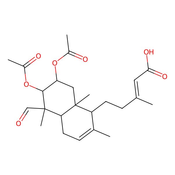 2D Structure of 5-(6,7-Diacetyloxy-5-formyl-2,5,8a-trimethyl-1,4,4a,6,7,8-hexahydronaphthalen-1-yl)-3-methylpent-2-enoic acid