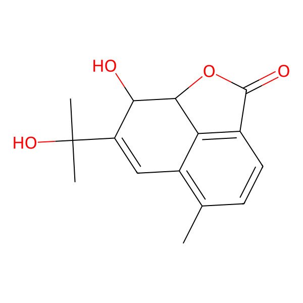 2D Structure of 11-Hydroxy-10-(2-hydroxypropan-2-yl)-7-methyl-2-oxatricyclo[6.3.1.04,12]dodeca-4(12),5,7,9-tetraen-3-one