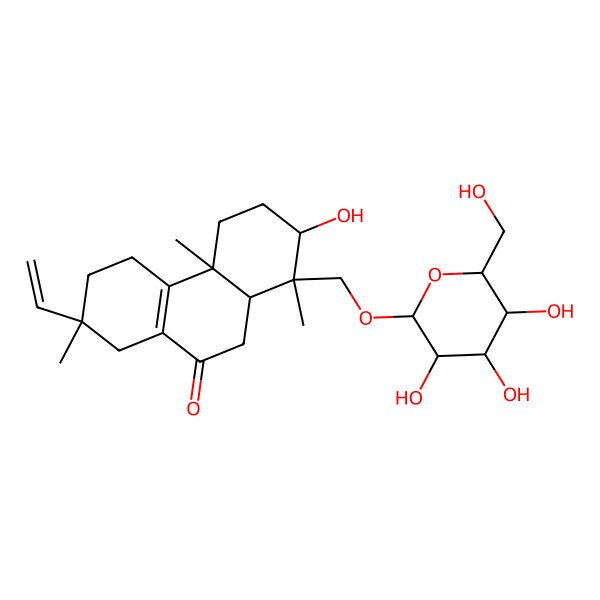 2D Structure of 7-Ethenyl-2-hydroxy-1,4a,7-trimethyl-1-[[3,4,5-trihydroxy-6-(hydroxymethyl)oxan-2-yl]oxymethyl]-2,3,4,5,6,8,10,10a-octahydrophenanthren-9-one