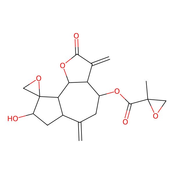 2D Structure of [(3aR,4S,6aR,8R,9S,9aR,9bR)-8-hydroxy-3,6-dimethylidene-2-oxospiro[3a,4,5,6a,7,8,9a,9b-octahydroazuleno[4,5-b]furan-9,2'-oxirane]-4-yl] (2S)-2-methyloxirane-2-carboxylate
