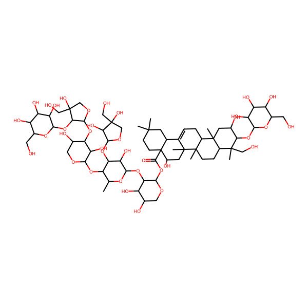 2D Structure of [(2S,3R,4S,5S)-3-[(2S,3R,4S,5S,6S)-5-[(2S,3R,4S,5R)-3,5-dihydroxy-4-[(2S,3R,4R)-4-hydroxy-4-(hydroxymethyl)-3-[(2S,3R,4S,5R,6R)-3,4,5-trihydroxy-6-(hydroxymethyl)oxan-2-yl]oxyoxolan-2-yl]oxyoxan-2-yl]oxy-4-[(2S,3R,4R)-3,4-dihydroxy-4-(hydroxymethyl)oxolan-2-yl]oxy-3-hydroxy-6-methyloxan-2-yl]oxy-4,5-dihydroxyoxan-2-yl] (4aR,5R,6aR,6aS,6bR,8aR,9R,11S,12aR,14bS)-5,11-dihydroxy-9-(hydroxymethyl)-2,2,6a,6b,9,12a-hexamethyl-10-[(2R,3R,4S,5S,6R)-3,4,5-trihydroxy-6-(hydroxymethyl)oxan-2-yl]oxy-1,3,4,5,6,6a,7,8,8a,10,11,12,13,14b-tetradecahydropicene-4a-carboxylate