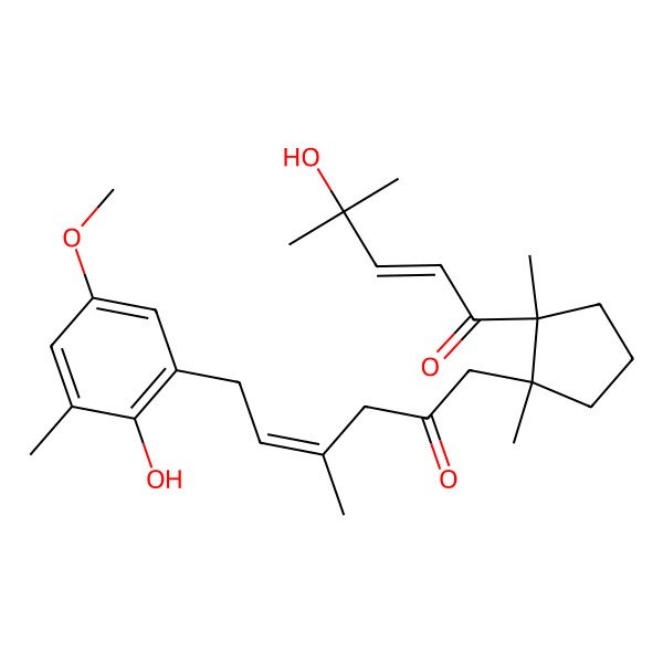 2D Structure of 6-(2-Hydroxy-5-methoxy-3-methylphenyl)-1-[2-(4-hydroxy-4-methylpent-2-enoyl)-1,2-dimethylcyclopentyl]-4-methylhex-4-en-2-one