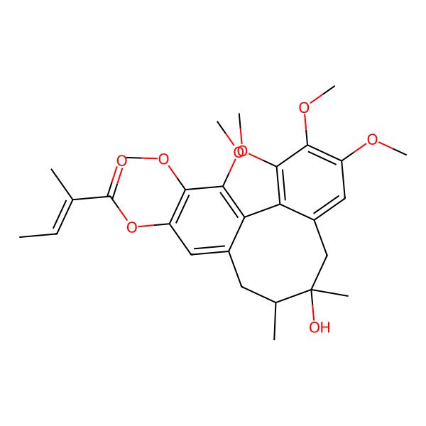 2D Structure of [(9S,10S)-10-hydroxy-3,4,14,15,16-pentamethoxy-9,10-dimethyl-5-tricyclo[10.4.0.02,7]hexadeca-1(16),2,4,6,12,14-hexaenyl] (Z)-2-methylbut-2-enoate