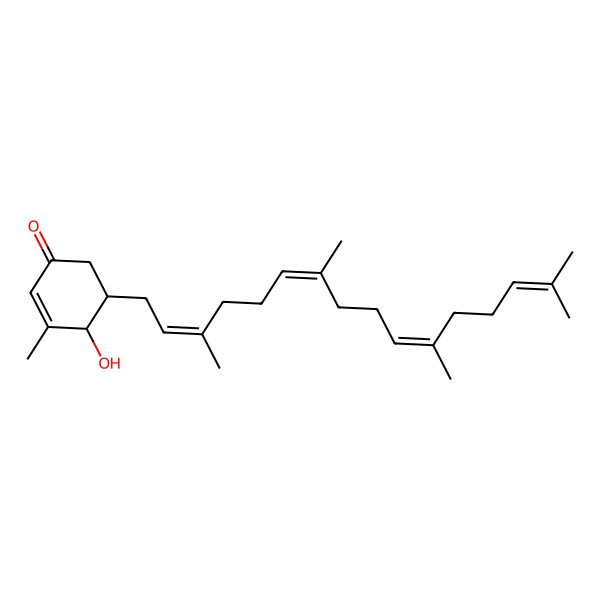 2D Structure of (4R,5R)-4-hydroxy-3-methyl-5-[(2E,6E,10E)-3,7,11,15-tetramethylhexadeca-2,6,10,14-tetraenyl]cyclohex-2-en-1-one