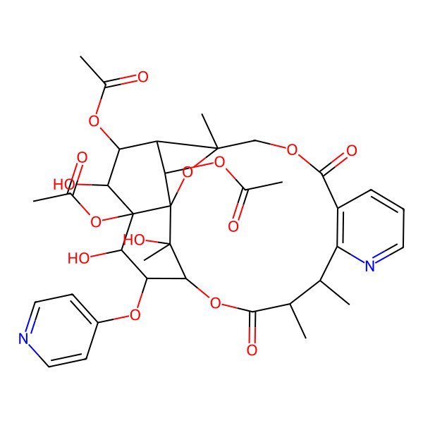 2D Structure of [(1R,3R,13R,14S,17R,18S,19R,20S,21S,22S,23S,24R,25S)-20,24-diacetyloxy-19,21,25-trihydroxy-3,13,14,25-tetramethyl-6,15-dioxo-18-pyridin-4-yloxy-2,5,16-trioxa-11-azapentacyclo[15.7.1.01,20.03,23.07,12]pentacosa-7(12),8,10-trien-22-yl] acetate