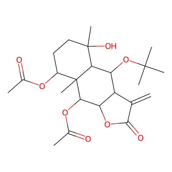 2D Structure of [9-Acetyloxy-5-hydroxy-5,8a-dimethyl-3-methylidene-4-[(2-methylpropan-2-yl)oxy]-2-oxo-3a,4,4a,6,7,8,9,9a-octahydrobenzo[f][1]benzofuran-8-yl] acetate
