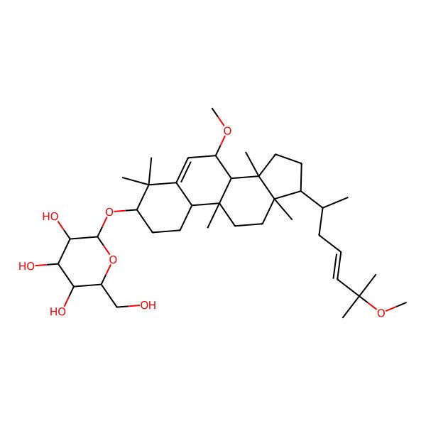 2D Structure of 2-(hydroxymethyl)-6-[[7-methoxy-17-(6-methoxy-6-methylhept-4-en-2-yl)-4,4,9,13,14-pentamethyl-2,3,7,8,10,11,12,15,16,17-decahydro-1H-cyclopenta[a]phenanthren-3-yl]oxy]oxane-3,4,5-triol