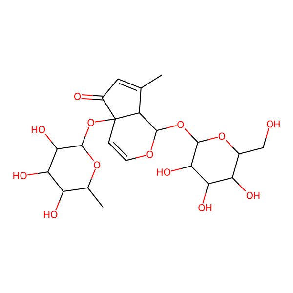 2D Structure of (1S,4aR,7aS)-7-methyl-1-[(2S,3R,4S,5S,6R)-3,4,5-trihydroxy-6-(hydroxymethyl)oxan-2-yl]oxy-4a-[(2R,3R,4R,5R,6S)-3,4,5-trihydroxy-6-methyloxan-2-yl]oxy-1,7a-dihydrocyclopenta[c]pyran-5-one
