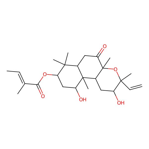 2D Structure of (3-Ethenyl-2,10-dihydroxy-3,4a,7,7,10a-pentamethyl-5-oxo-1,2,6,6a,8,9,10,10b-octahydrobenzo[f]chromen-8-yl) 2-methylbut-2-enoate