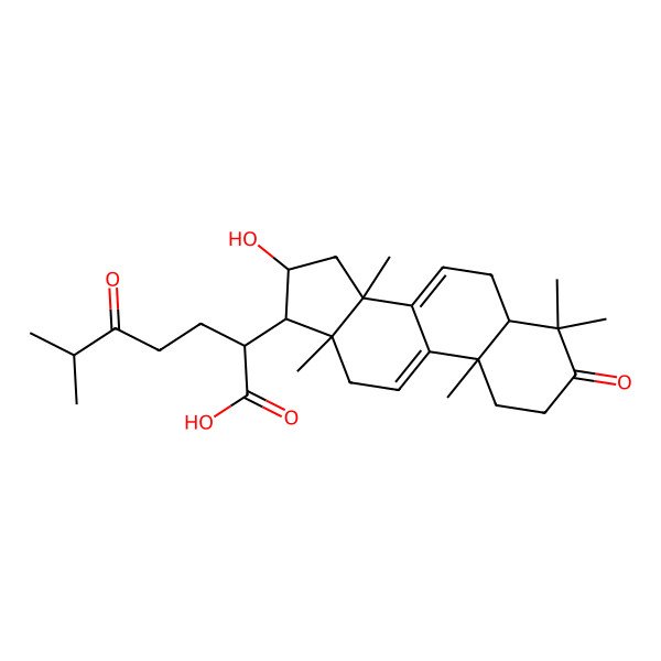 2D Structure of (2R)-2-[(5R,10S,13R,14R,16S,17R)-16-hydroxy-4,4,10,13,14-pentamethyl-3-oxo-1,2,5,6,12,15,16,17-octahydrocyclopenta[a]phenanthren-17-yl]-6-methyl-5-oxoheptanoic acid