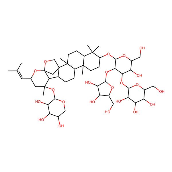 2D Structure of 2-[5-[3,4-Dihydroxy-5-(hydroxymethyl)oxolan-2-yl]oxy-3-hydroxy-2-(hydroxymethyl)-6-[[2,6,6,10,16-pentamethyl-18-(2-methylprop-1-enyl)-16-(3,4,5-trihydroxyoxan-2-yl)oxy-19,21-dioxahexacyclo[18.2.1.01,14.02,11.05,10.015,20]tricosan-7-yl]oxy]oxan-4-yl]oxy-6-(hydroxymethyl)oxane-3,4,5-triol