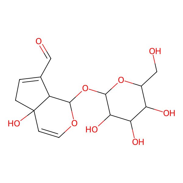 2D Structure of 4a-hydroxy-1-[3,4,5-trihydroxy-6-(hydroxymethyl)oxan-2-yl]oxy-5,7a-dihydro-1H-cyclopenta[c]pyran-7-carbaldehyde