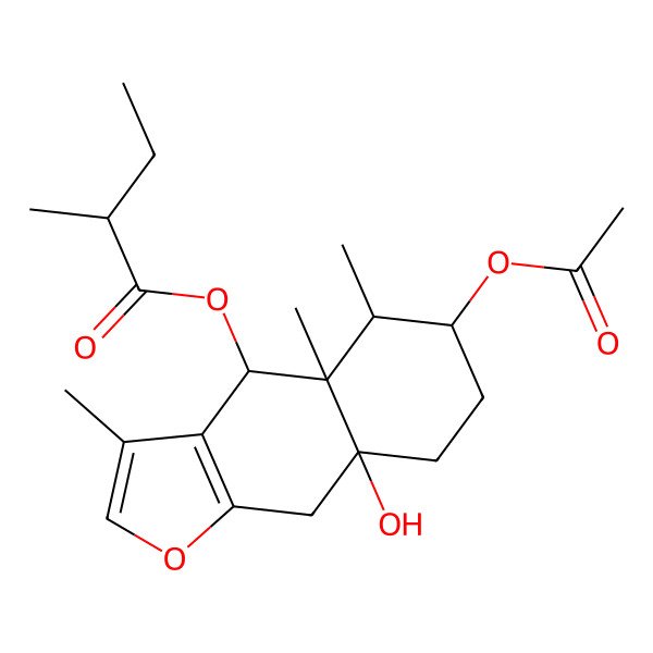 2D Structure of (6-Acetyloxy-8a-hydroxy-3,4a,5-trimethyl-4,5,6,7,8,9-hexahydrobenzo[f][1]benzofuran-4-yl) 2-methylbutanoate