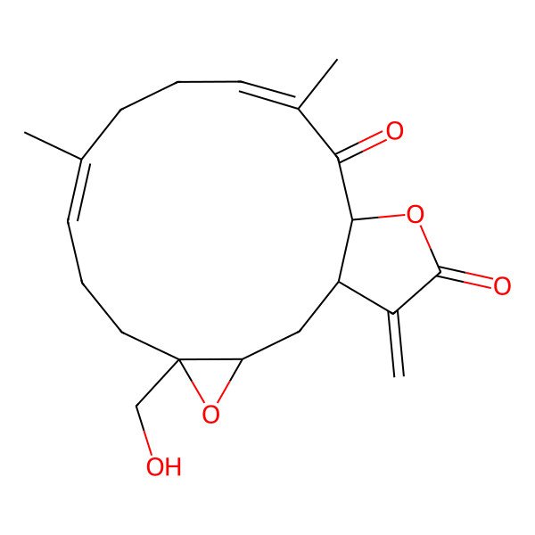 2D Structure of 5-(Hydroxymethyl)-9,13-dimethyl-18-methylidene-4,16-dioxatricyclo[13.3.0.03,5]octadeca-8,12-diene-14,17-dione