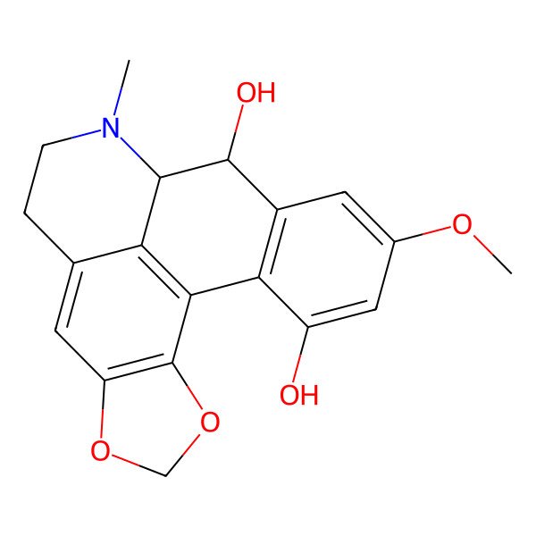 2D Structure of 16-Methoxy-11-methyl-3,5-dioxa-11-azapentacyclo[10.7.1.02,6.08,20.014,19]icosa-1(20),2(6),7,14(19),15,17-hexaene-13,18-diol