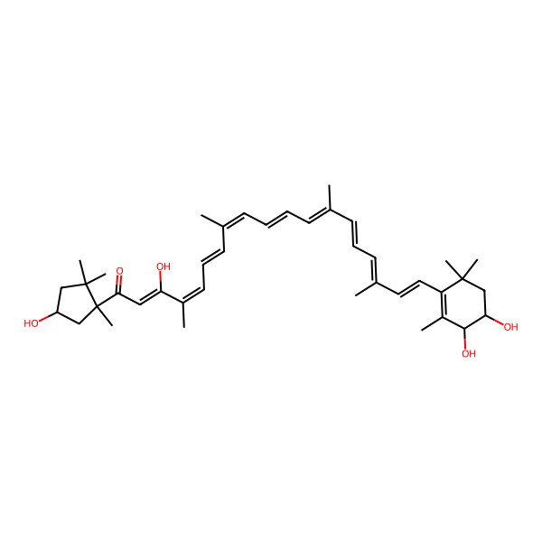 2D Structure of (2Z,4E,6E,8E,10E,12E,14Z,16E,18E)-19-[(3R,4S)-3,4-dihydroxy-2,6,6-trimethylcyclohexen-1-yl]-3-hydroxy-1-[(1R,4S)-4-hydroxy-1,2,2-trimethylcyclopentyl]-4,8,13,17-tetramethylnonadeca-2,4,6,8,10,12,14,16,18-nonaen-1-one
