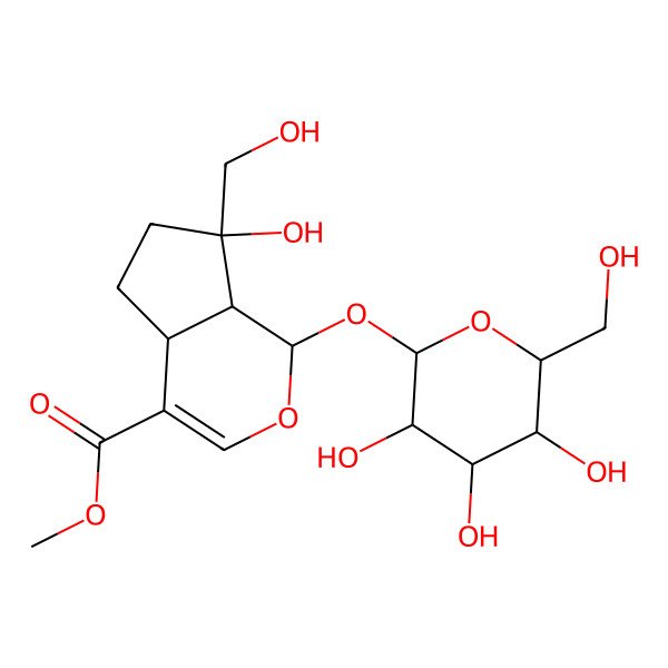 2D Structure of methyl (1S,4aS,7S,7aS)-7-hydroxy-7-(hydroxymethyl)-1-[(2S,3R,4S,5S,6R)-3,4,5-trihydroxy-6-(hydroxymethyl)oxan-2-yl]oxy-4a,5,6,7a-tetrahydro-1H-cyclopenta[c]pyran-4-carboxylate