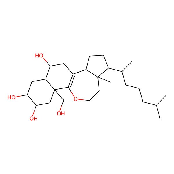 2D Structure of (2R,5R,6R,11S,13S,14R,16R,17R)-11-(hydroxymethyl)-6-methyl-5-[(2R)-6-methylheptan-2-yl]-9-oxatetracyclo[8.8.0.02,6.011,16]octadec-1(10)-ene-13,14,17-triol